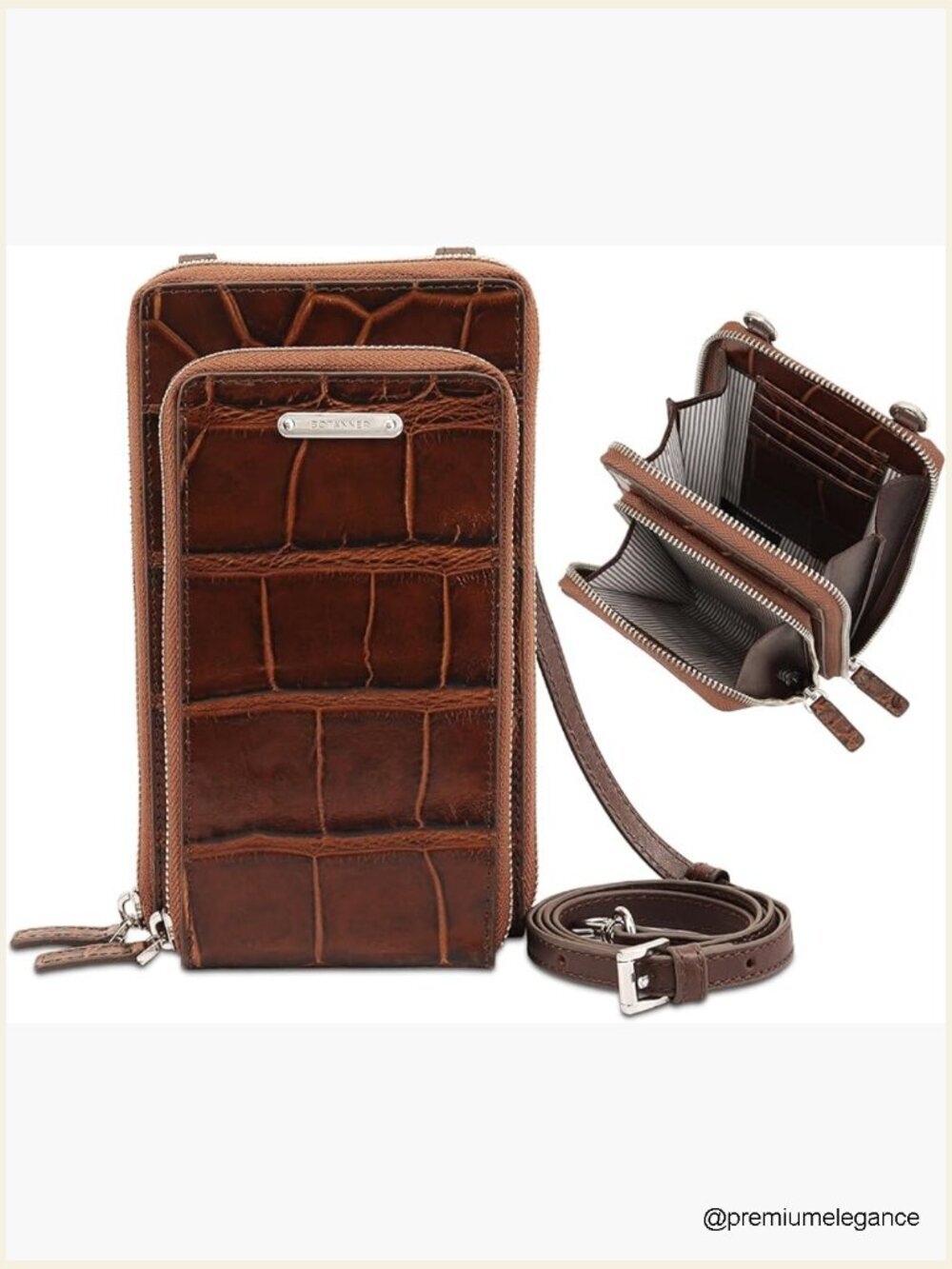 Leather Multipocket Crossbody Bag with Adjustable Strap